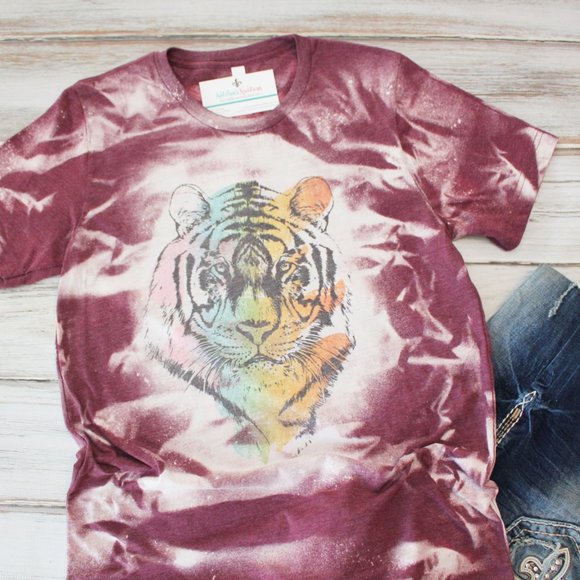 New Hand Bleached Unisex Tee Medium - Multi Tiger - RTS - Picture 1 of 3